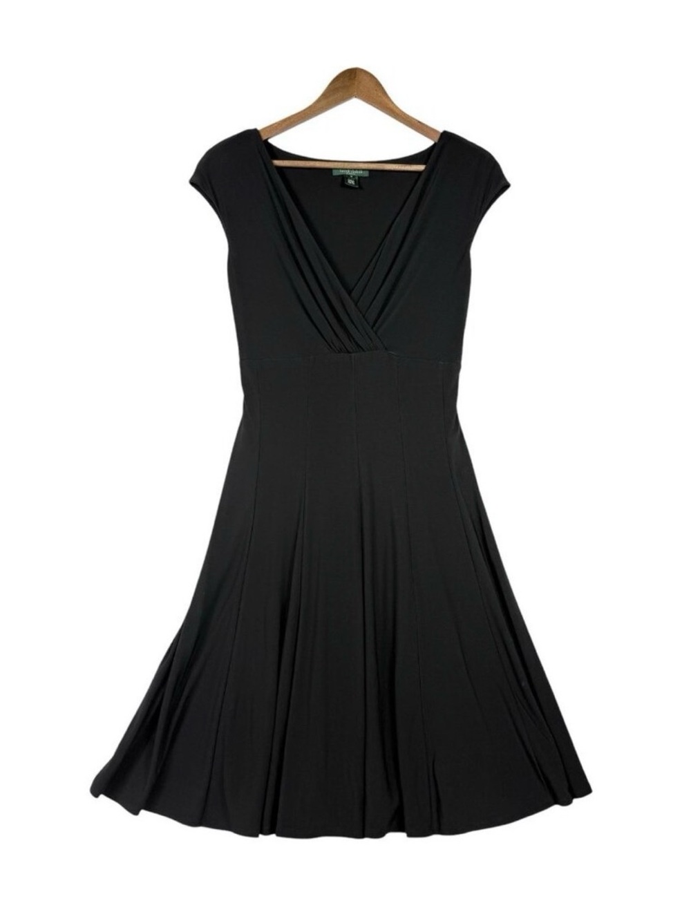Ralph Lauren Black Midi Fit-and-Flare V-Neck Dress